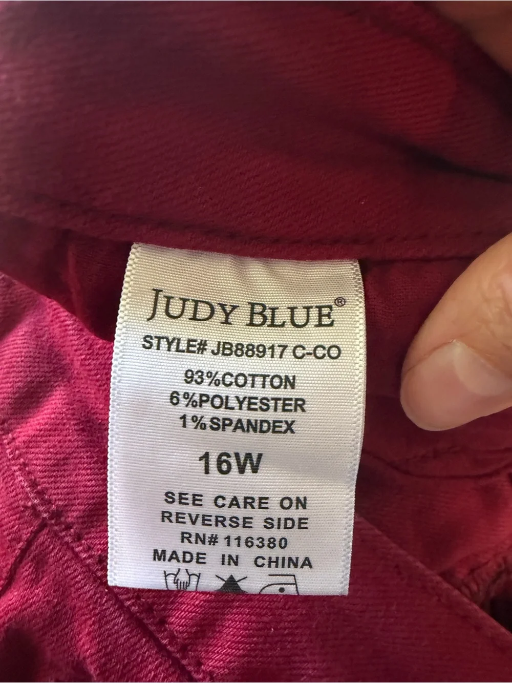 Judy Blue Heart Pocket Wide Leg Red Jeans Size 16W